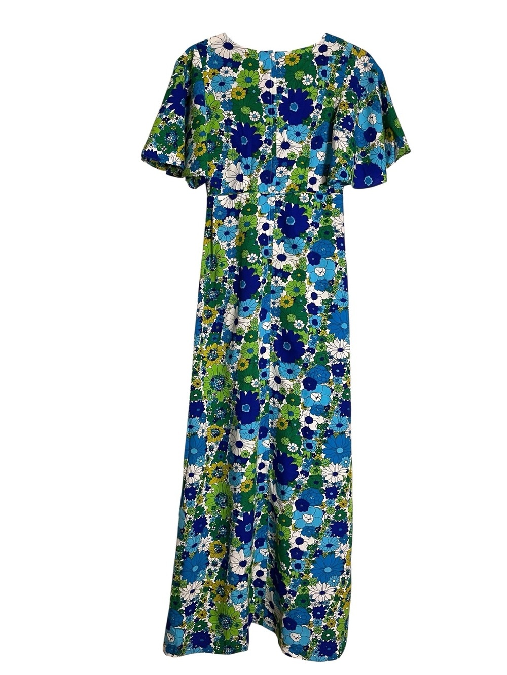 Vintage Liberty House Hawaii Floral Maxi Dress Blue Green Flutter Sleeve 10 - Picture 3 of 13